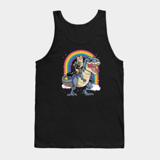 Cat Riding Dinosaur T rex Tank Top